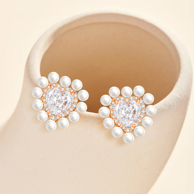 Classic Elegance Collection - Heart-shaped Pearl Earrings
