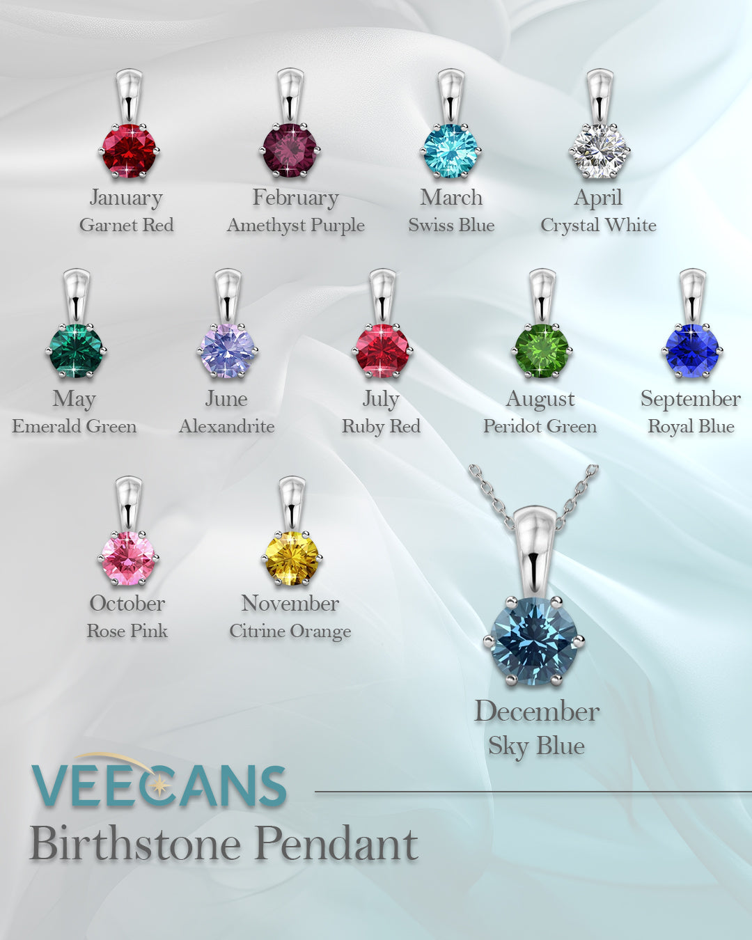 Birthstone Crystal Pendant DP0060 by Veecans Jewellery with crystals from Swarovski